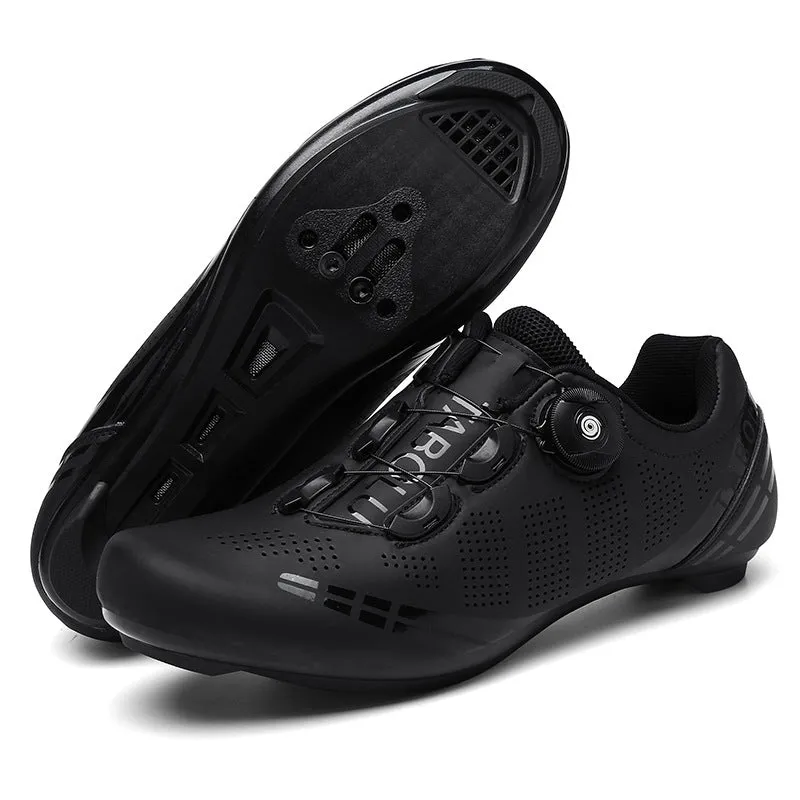 Breathable cycling shoes for men and women, PU upper, nylon outsole, elastic band closure, black colour