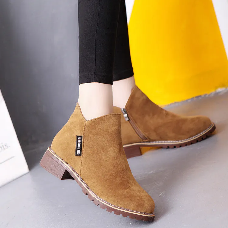 Retro fashion ladies ankle boots in martin cashmere style with thick heel, army green colour