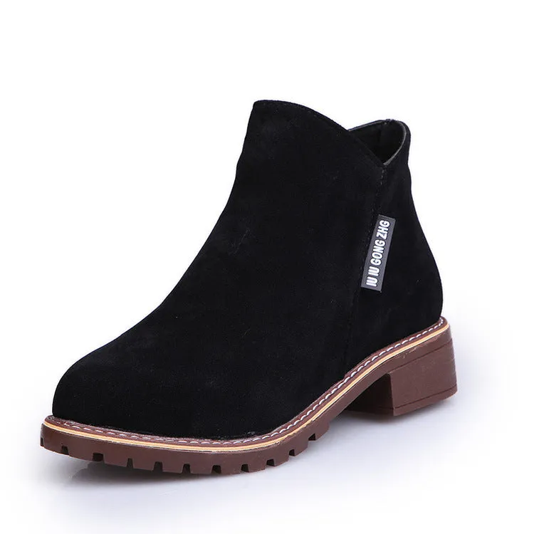 Retro fashion ladies ankle boots in martin cashmere style with thick heel, army green colour