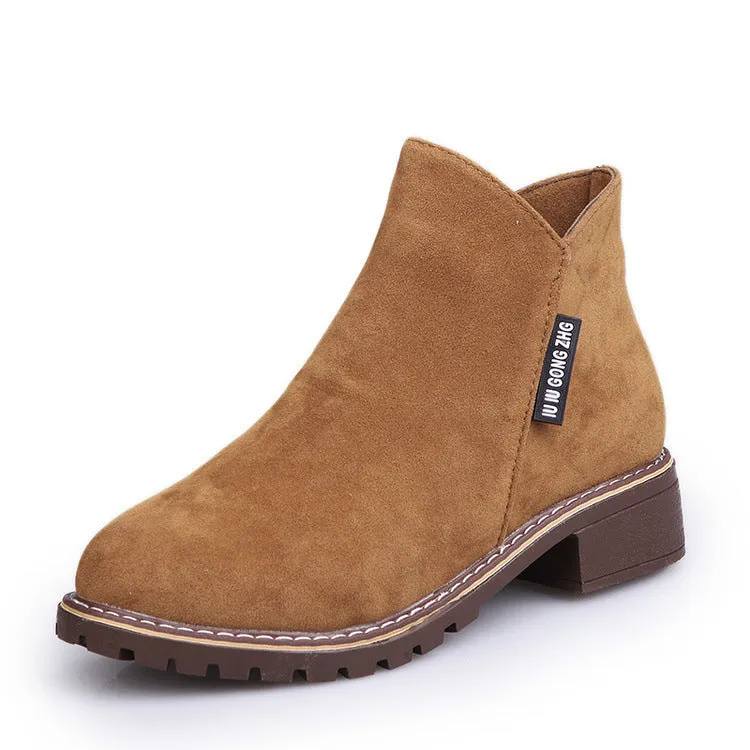 Retro fashion ladies ankle boots in martin cashmere style with thick heel, army green colour