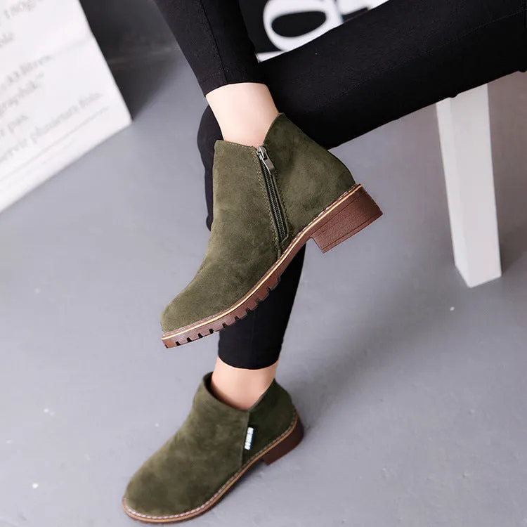 Retro fashion ladies ankle boots in martin cashmere style with thick heel, army green colour