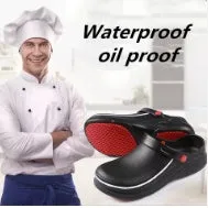 Black slip resistant EVA chef clogs with non-slip rubber outsole for kitchen work