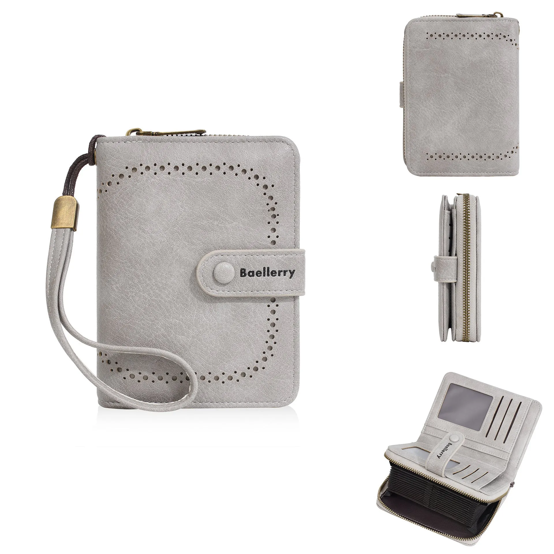 Women's black PU leather coin purse with integrated card storage and silver zipper closure