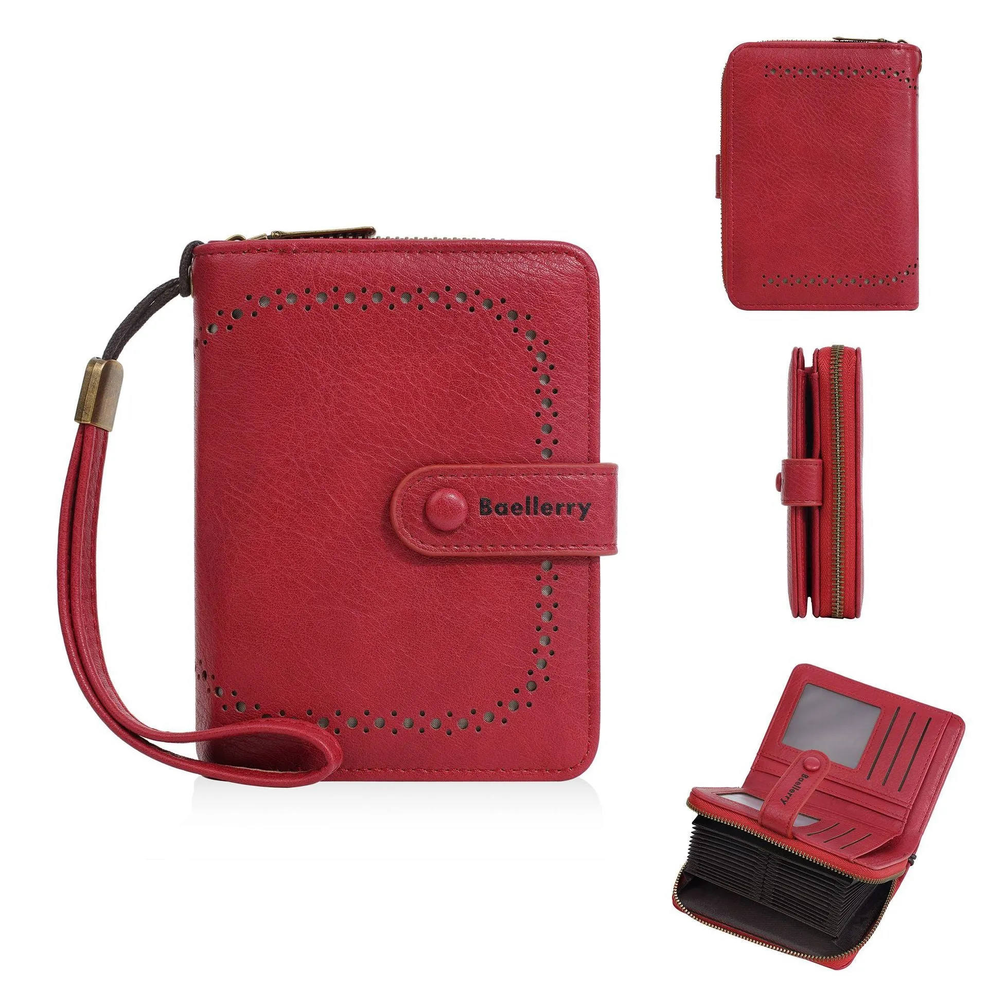 Women's black PU leather coin purse with integrated card storage and silver zipper closure