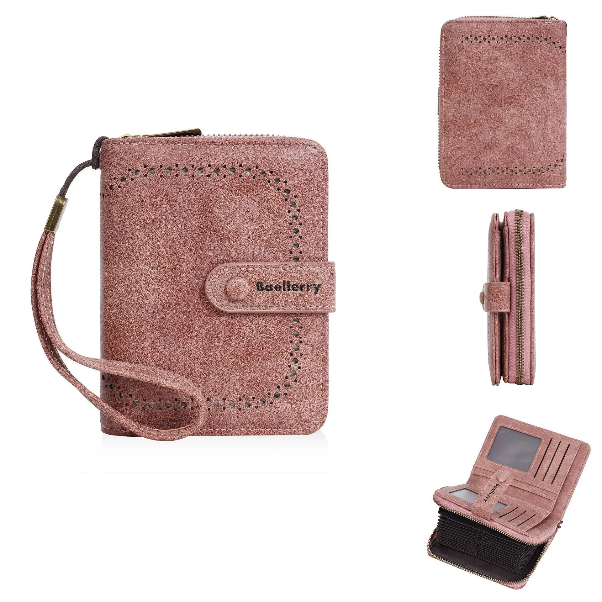 Women's black PU leather coin purse with integrated card storage and silver zipper closure