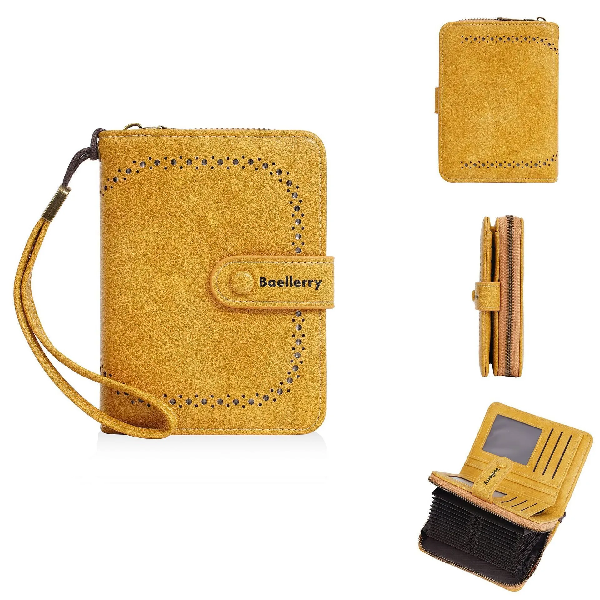 Women's black PU leather coin purse with integrated card storage and silver zipper closure