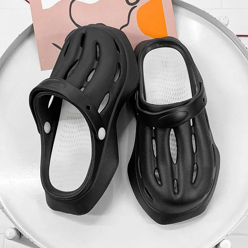 Beige EVA ankle-wrap clogs for garden and beach non-slip summer wear