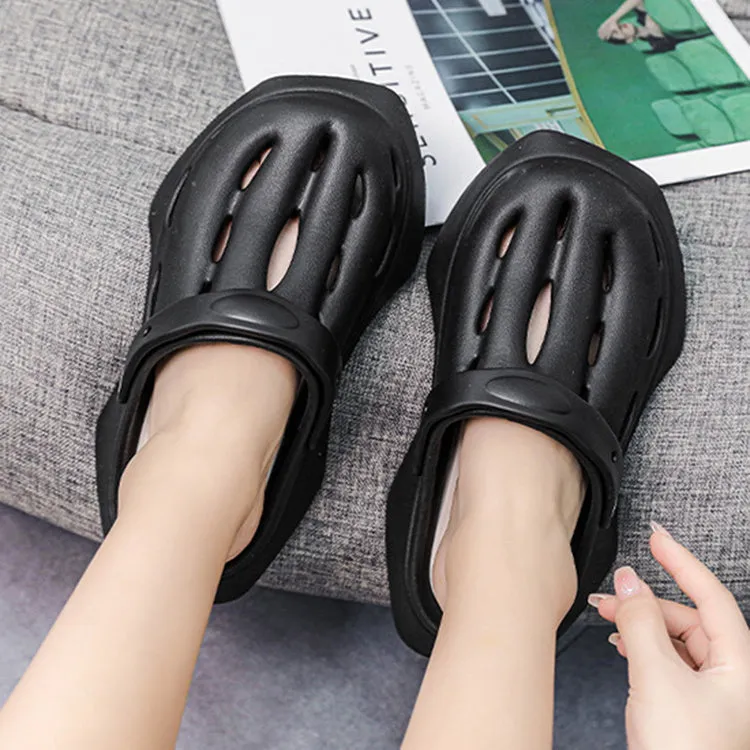 Beige EVA ankle-wrap clogs for garden and beach non-slip summer wear