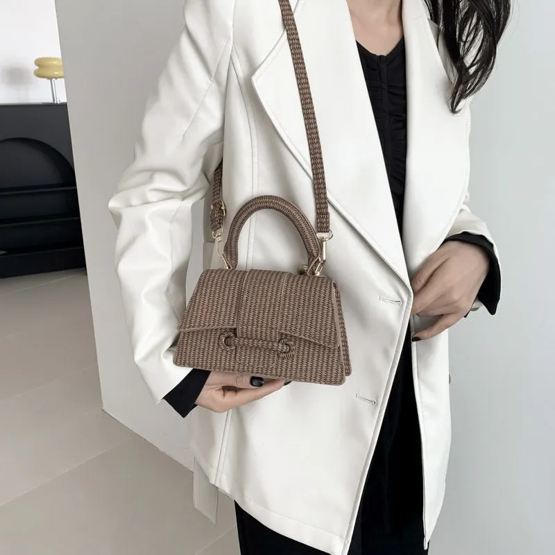 French fashion casual PU leather shoulder messenger crossbody bag for women in khaki with outer sandwich pocket