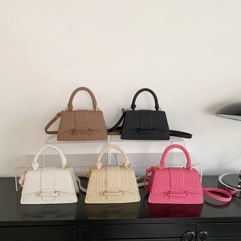 French fashion casual PU leather shoulder messenger crossbody bag for women in khaki with outer sandwich pocket
