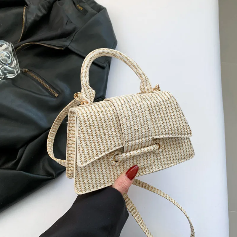 French fashion casual PU leather shoulder messenger crossbody bag for women in khaki with outer sandwich pocket