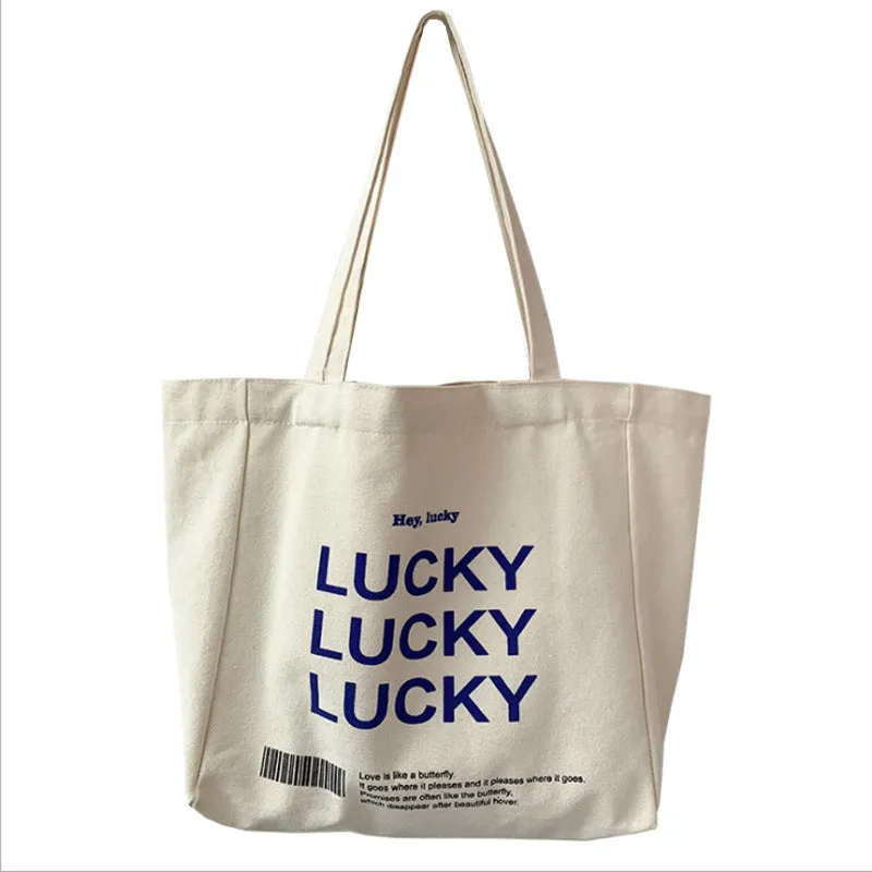 Natural canvas student shopping tote bag with metal magnet buckle and small pocket, 32x31.5x10cm