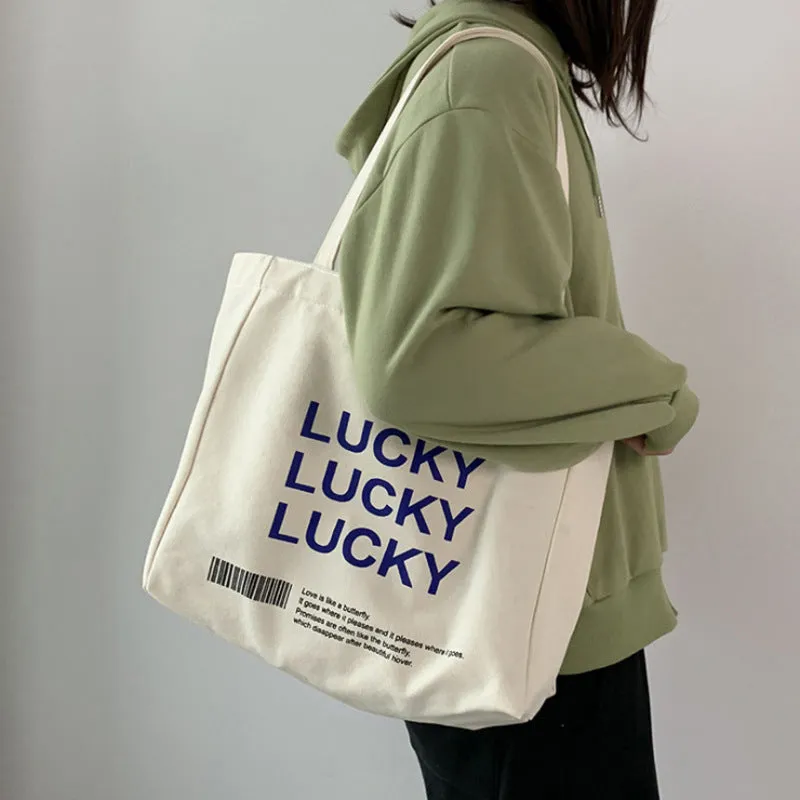 Natural canvas student shopping tote bag with metal magnet buckle and small pocket, 32x31.5x10cm