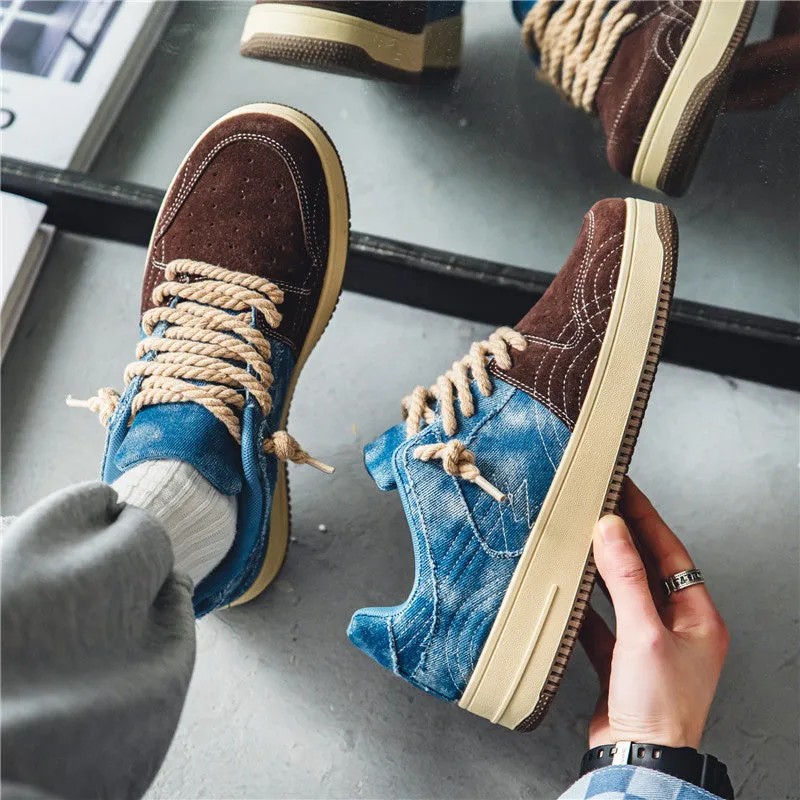 Men’s lace-up denim board shoes in Denim Blue with rubber sole and stitching details