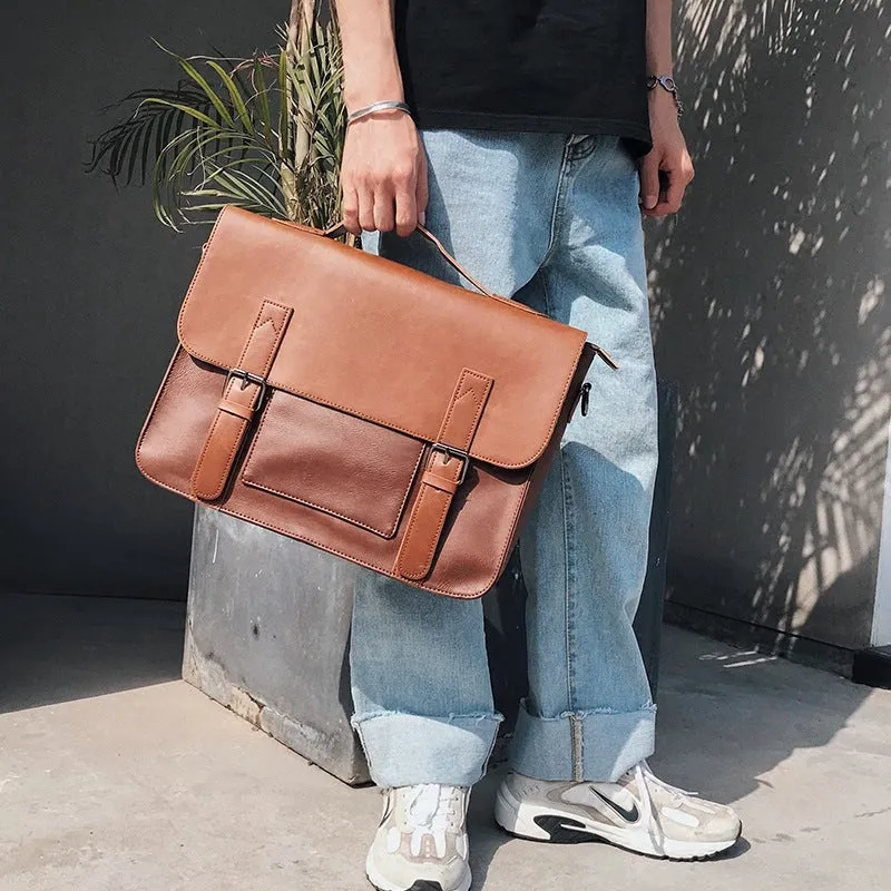 Men's casual shoulder bag in black PU leather, horizontal square shape, 36x29x11cm, with cover-style opening
