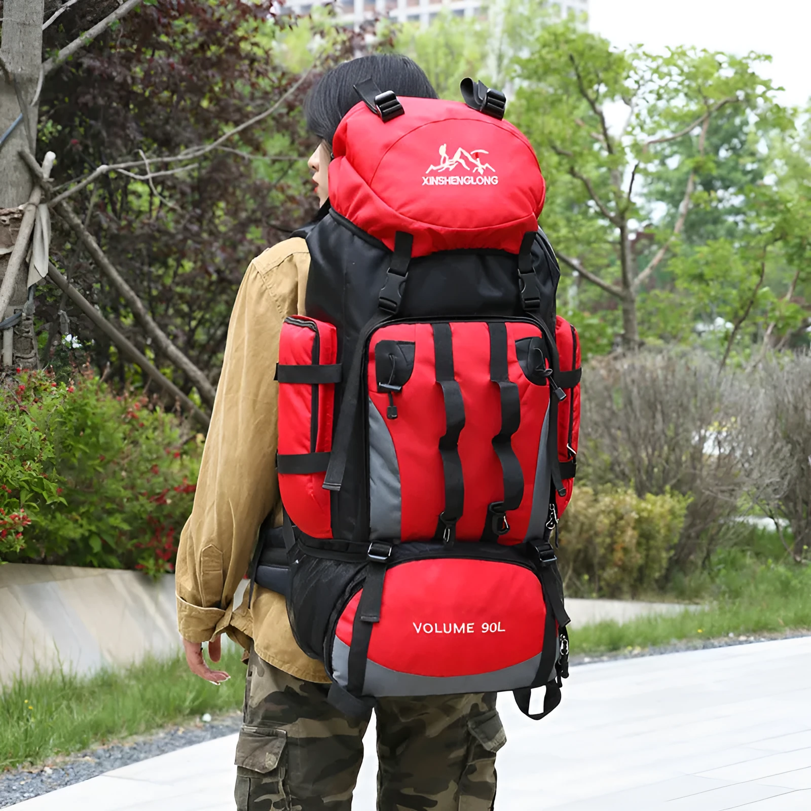 Outdoor hiking backpack for men in water repellent nylon solid colour design