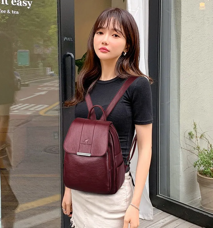 Fashion backpack in PU material with dimensions 30x24x12cm, shown in five colours including Black and Grey