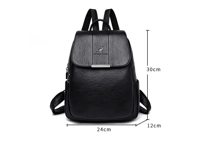 Fashion backpack in PU material with dimensions 30x24x12cm, shown in five colours including Black and Grey