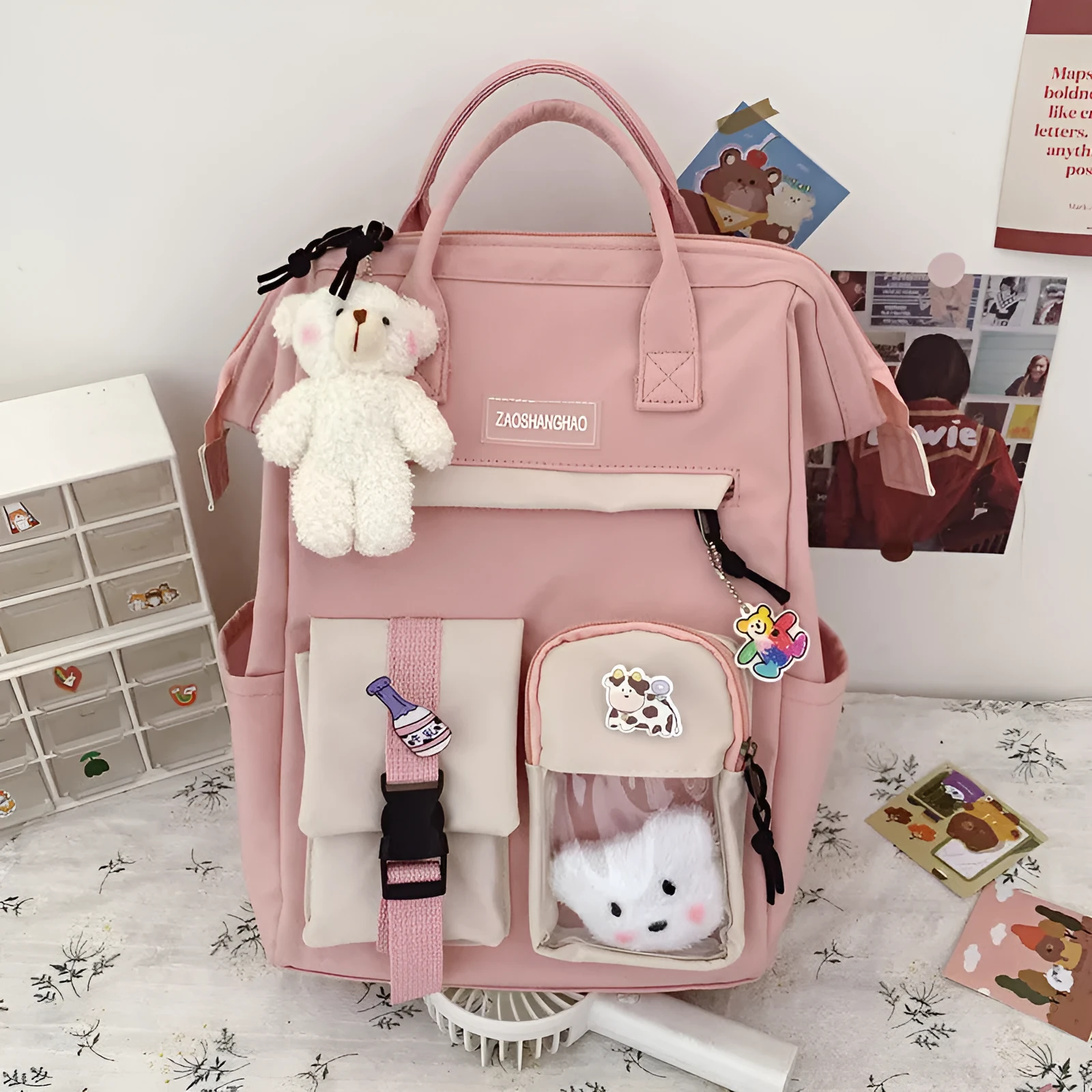 Preppy purple waterproof backpack for women with stitching details, mini size, candy colors