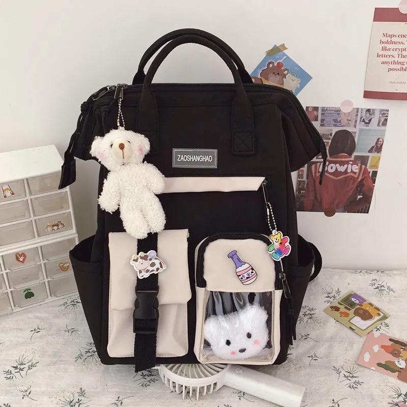 Preppy purple waterproof backpack for women with stitching details, mini size, candy colors