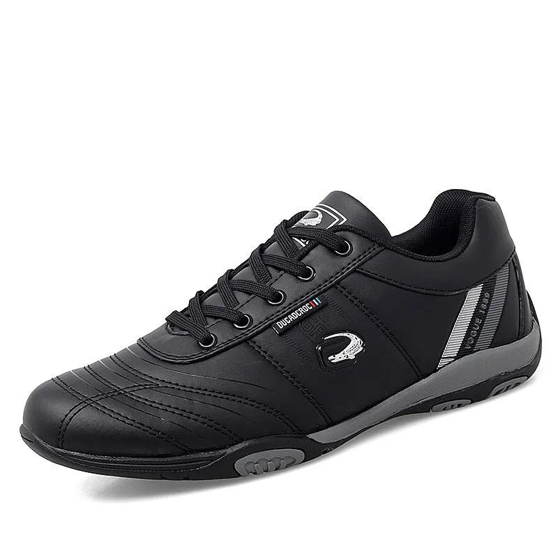 Men's casual space leather shoes in black with round toe and flat heel, size 42