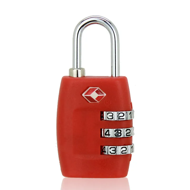 Plastic TSA code lock in red for luggage zippers with 4mm lock rod and 12mm spacing