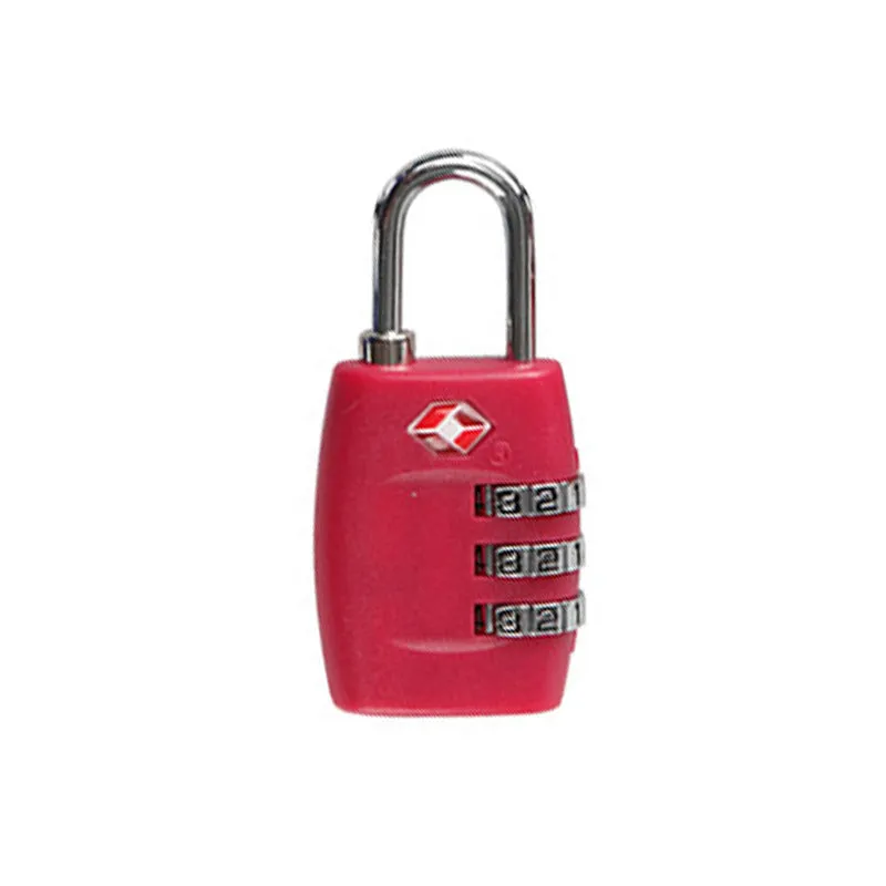 Plastic TSA code lock in red for luggage zippers with 4mm lock rod and 12mm spacing