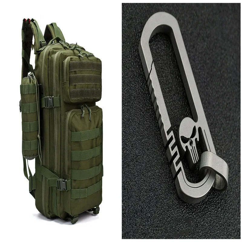 Men's waterproof Oxford camouflage backpack in army green with geometric pattern, 56-75L capacity for hiking