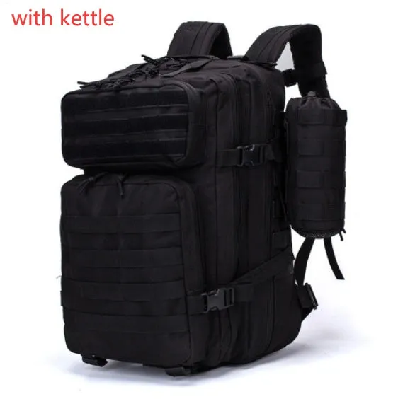 Men's waterproof Oxford camouflage backpack in army green with geometric pattern, 56-75L capacity for hiking