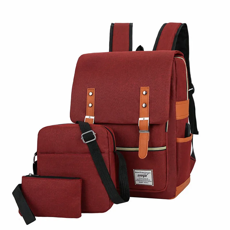 Three-piece compartment backpack in Oxford cloth, shown in black, blue, grey, or wine red.