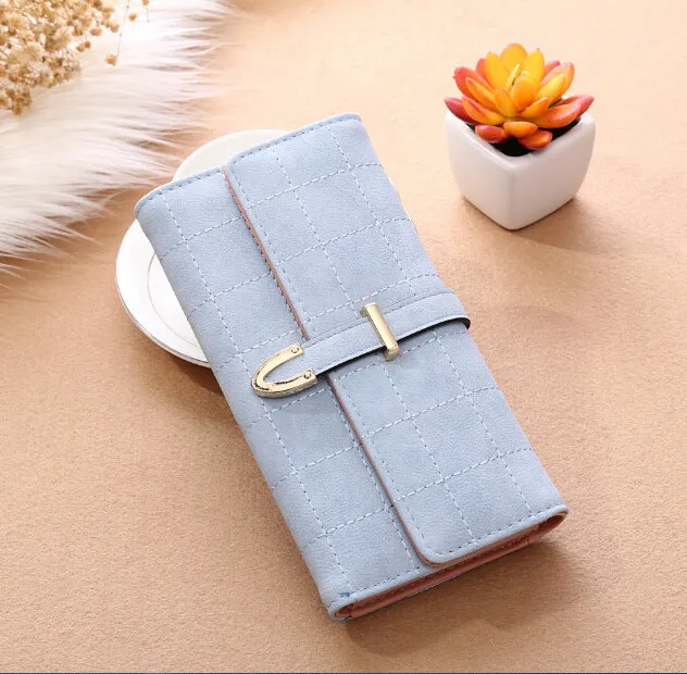 Frosted Lingge long wallet in PU leather with magnetic buckle and diamond pattern, 19.5x9.5cm