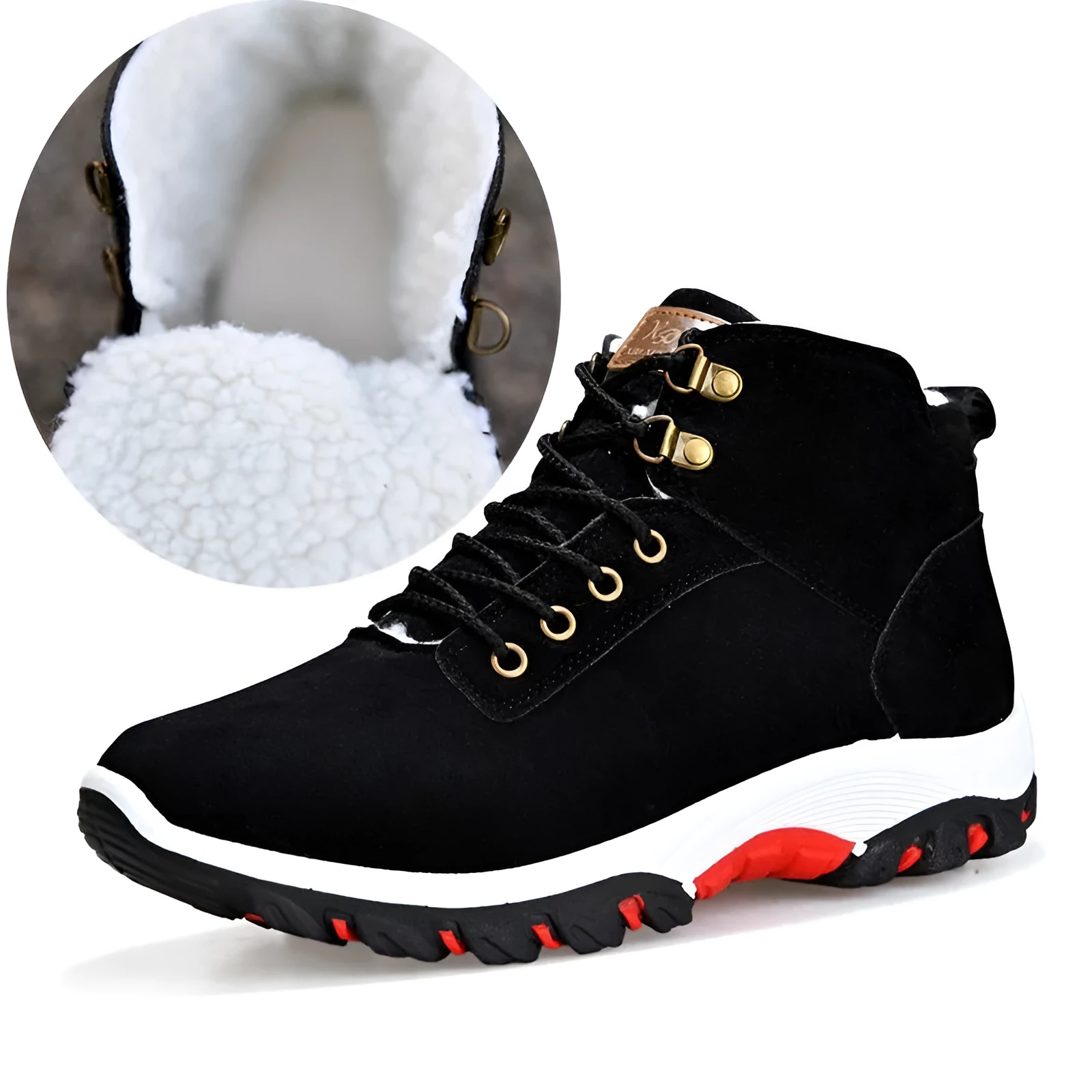 Men winter boots in cotton suede, lace-up style, available in black, blue, and yellow, foot length 24.5–27cm
