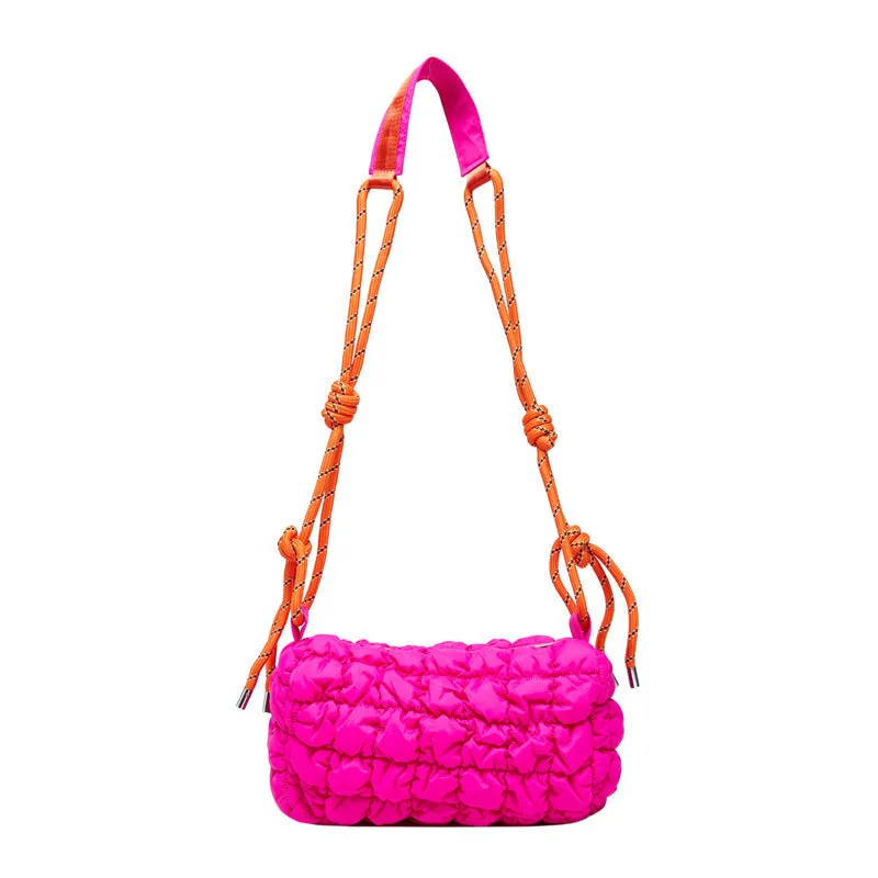 Women's lightweight nylon messenger bag in pillow shape with rhombus pattern