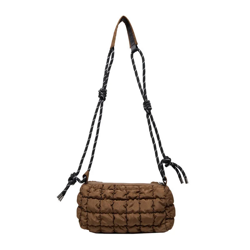 Women's lightweight nylon messenger bag in pillow shape with rhombus pattern