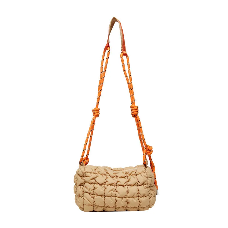 Women's lightweight nylon messenger bag in pillow shape with rhombus pattern