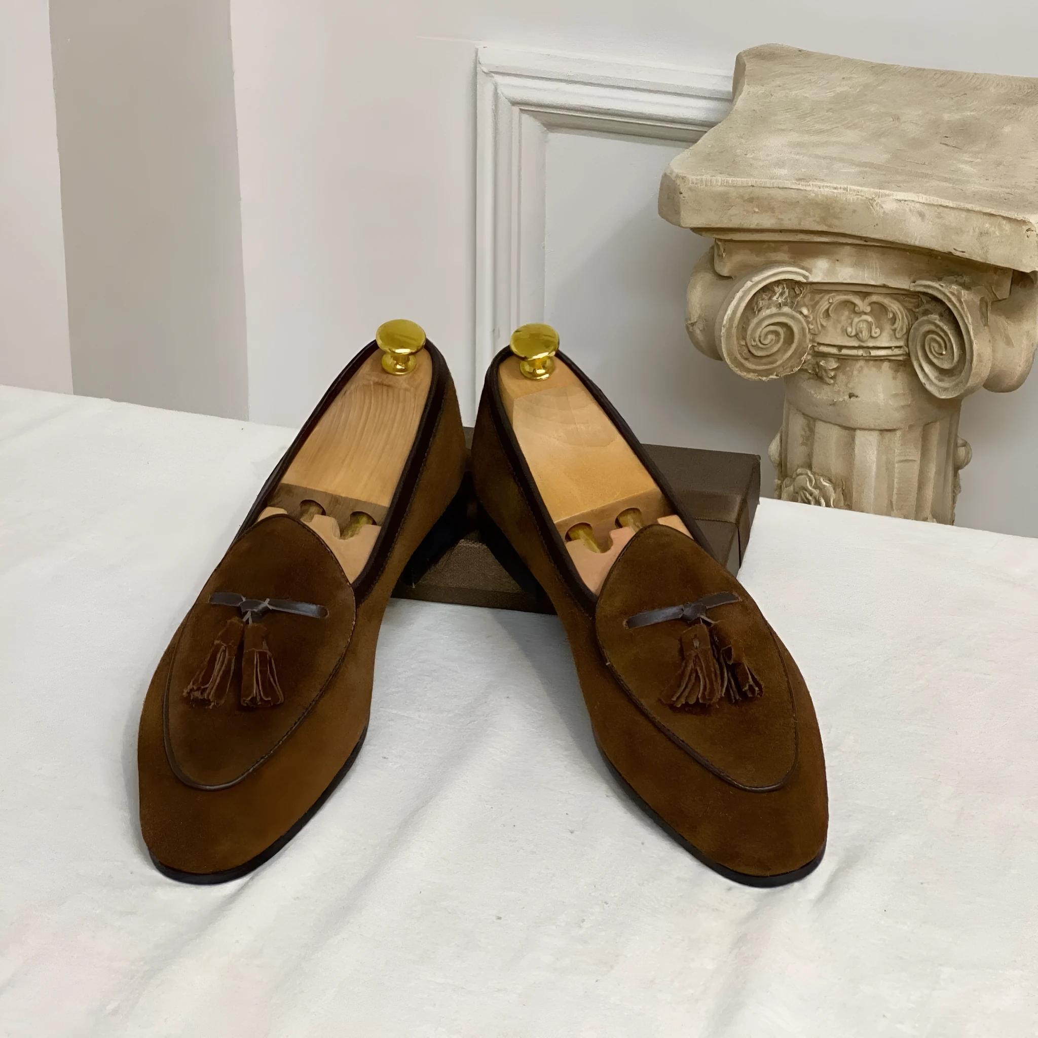 Men's dark blue suede slip-on loafers made from genuine cowhide leather lightweight design size 40