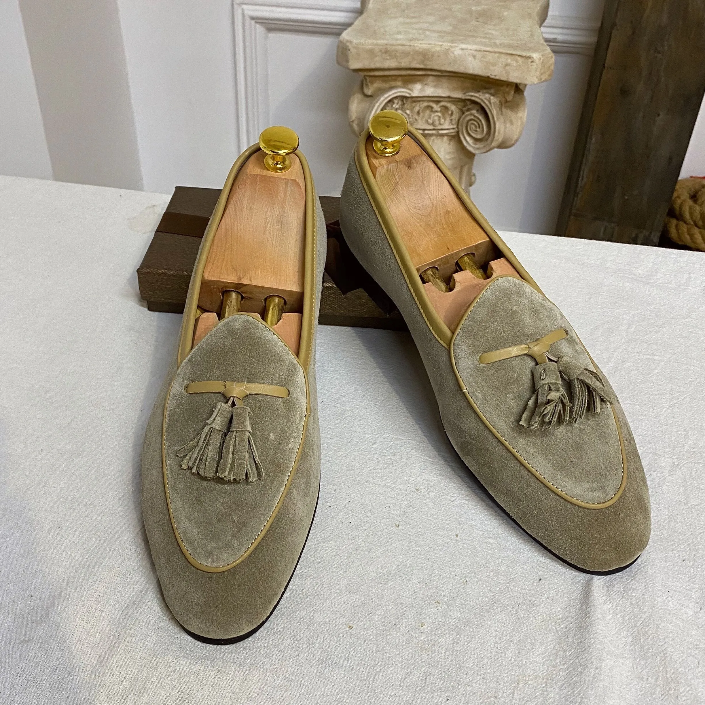 Men's dark blue suede slip-on loafers made from genuine cowhide leather lightweight design size 40