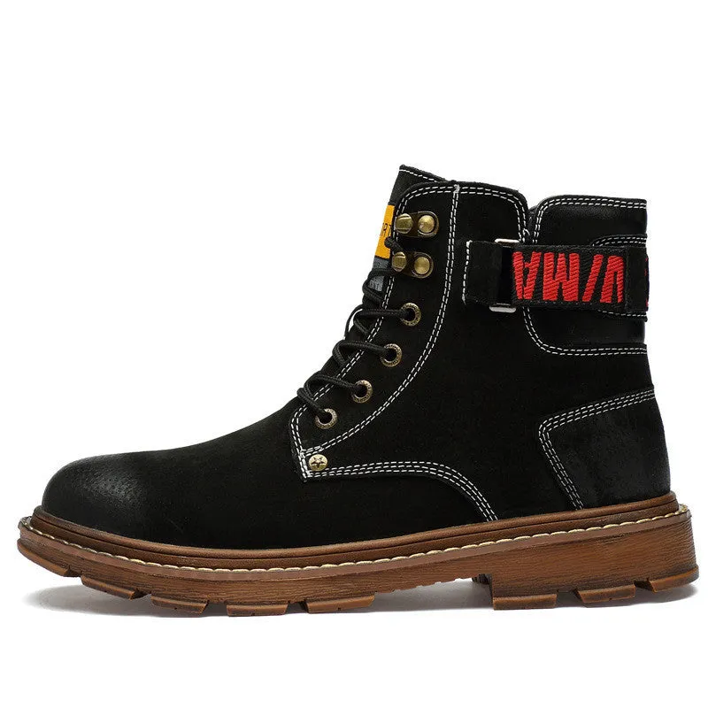 Men's black pigskin leather riding boots with lace-up lacing and a rubber outsole