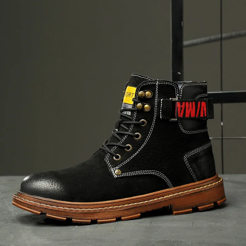 Men's black pigskin leather riding boots with lace-up lacing and a rubber outsole
