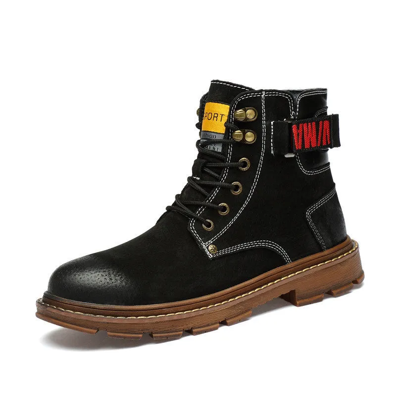 Men's black pigskin leather riding boots with lace-up lacing and a rubber outsole