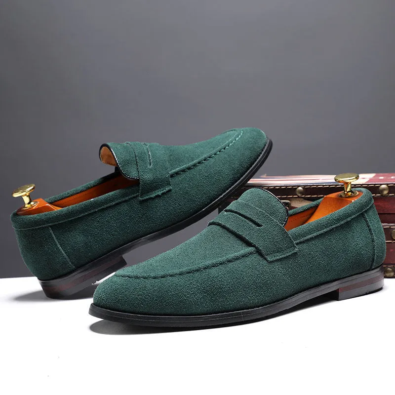 Lazy Shoes nubuck leather casual shoes for men, flat heel, shallow mouth, available in brown and other colours