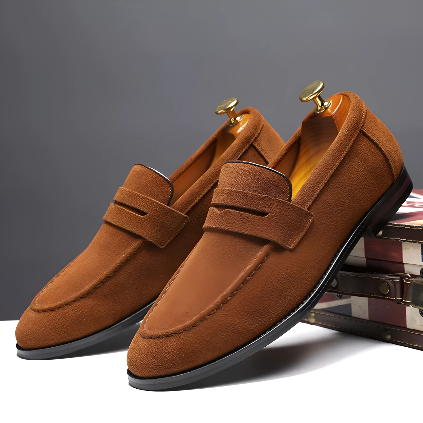 Lazy Shoes nubuck leather casual shoes for men, flat heel, shallow mouth, available in brown and other colours
