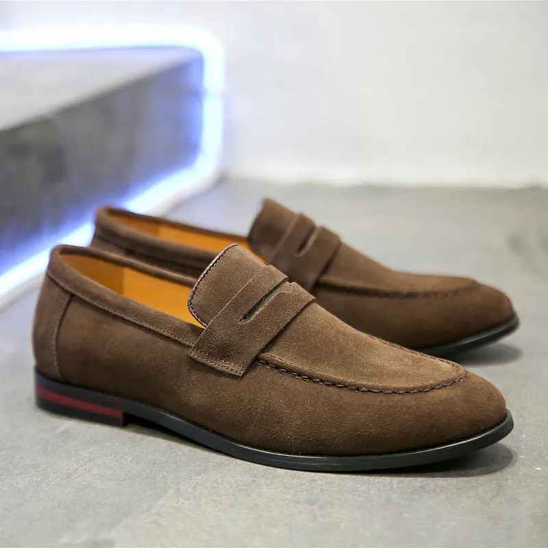 Lazy Shoes nubuck leather casual shoes for men, flat heel, shallow mouth, available in brown and other colours