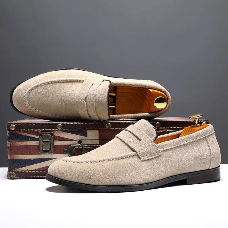 Lazy Shoes nubuck leather casual shoes for men, flat heel, shallow mouth, available in brown and other colours