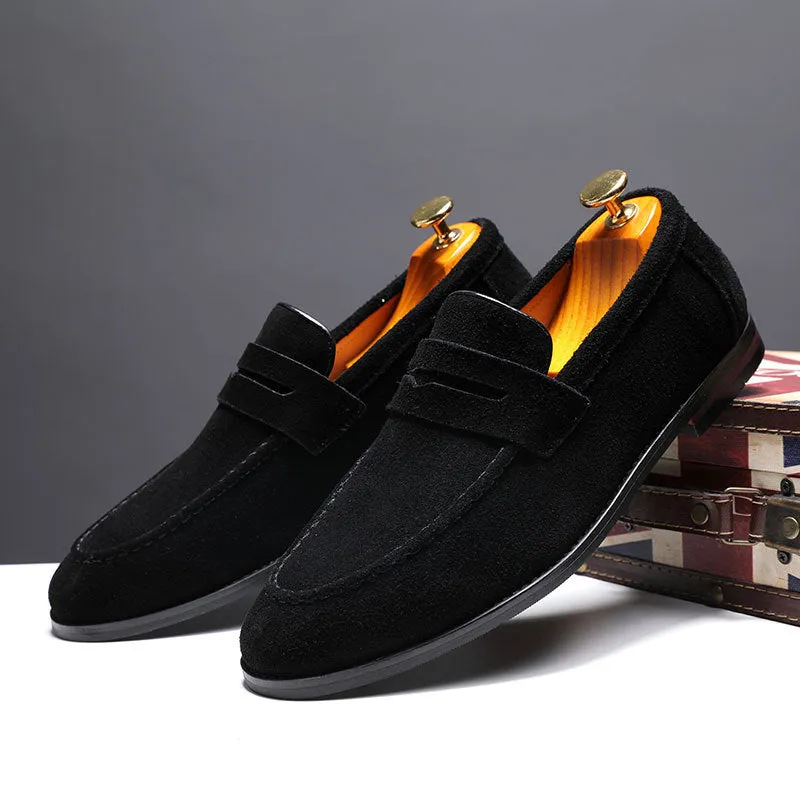 Lazy Shoes nubuck leather casual shoes for men, flat heel, shallow mouth, available in brown and other colours