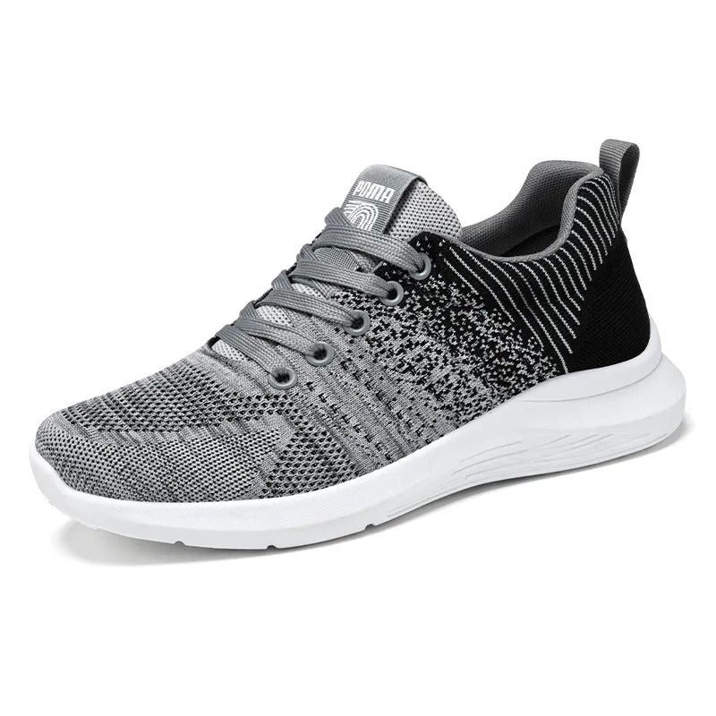 Men's Korean casual breathable mesh running shoes in B-2606 Black, side view