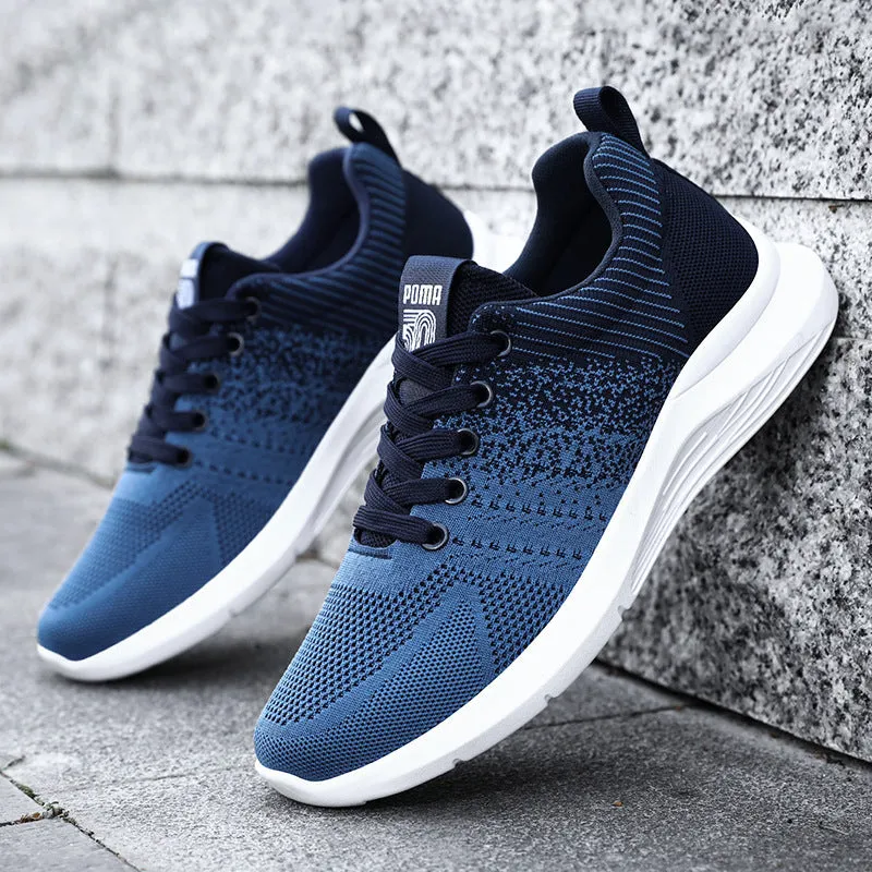 Men's Korean casual breathable mesh running shoes in B-2606 Black, side view