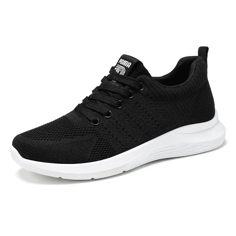 Men's Korean casual breathable mesh running shoes in B-2606 Black, side view