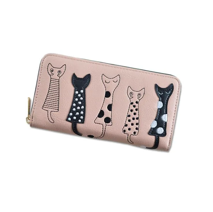 Women cat cartoon wallet artificial leather bi-fold design 10x18.8x3 cm in beige colour
