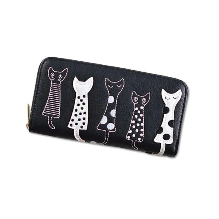 Women cat cartoon wallet artificial leather bi-fold design 10x18.8x3 cm in beige colour